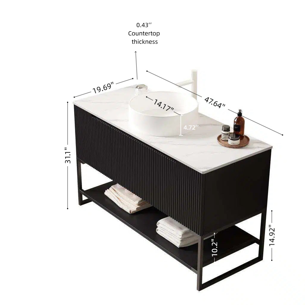 Dexmalle  48" Bathroom Vanity with Sink, Freestanding Bathroom Storage Cabinet with 3 Doors and Open Shelf
