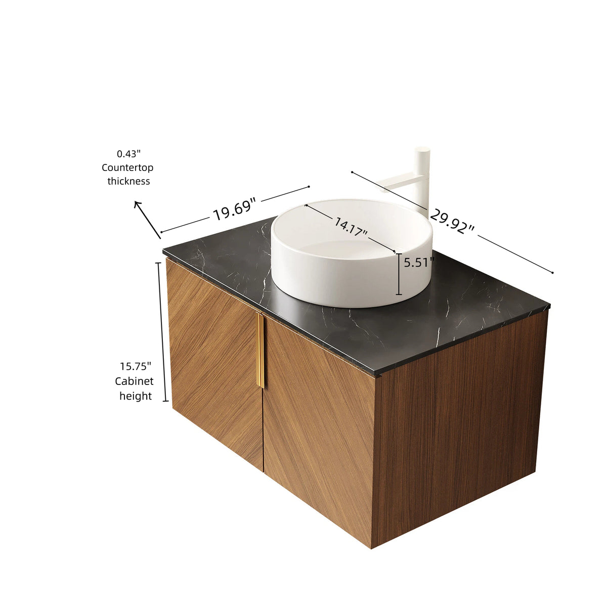 Dexmalle 30" Bathroom Vanity with Sink, Wall-Mounted Plywood Bathroom Storage Cabinet with Double Doors