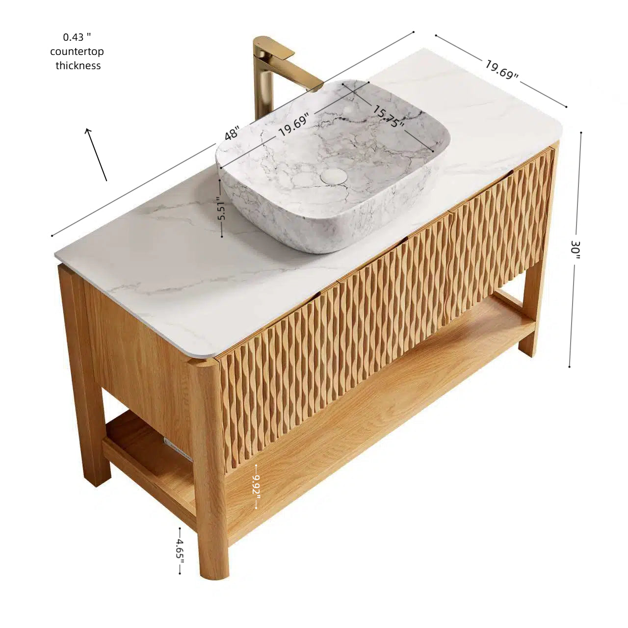Dexmalle 48-in Natural Freestanding Single Sink Bathroom Vanity with White Sintered Stone Top and Vessel Sink