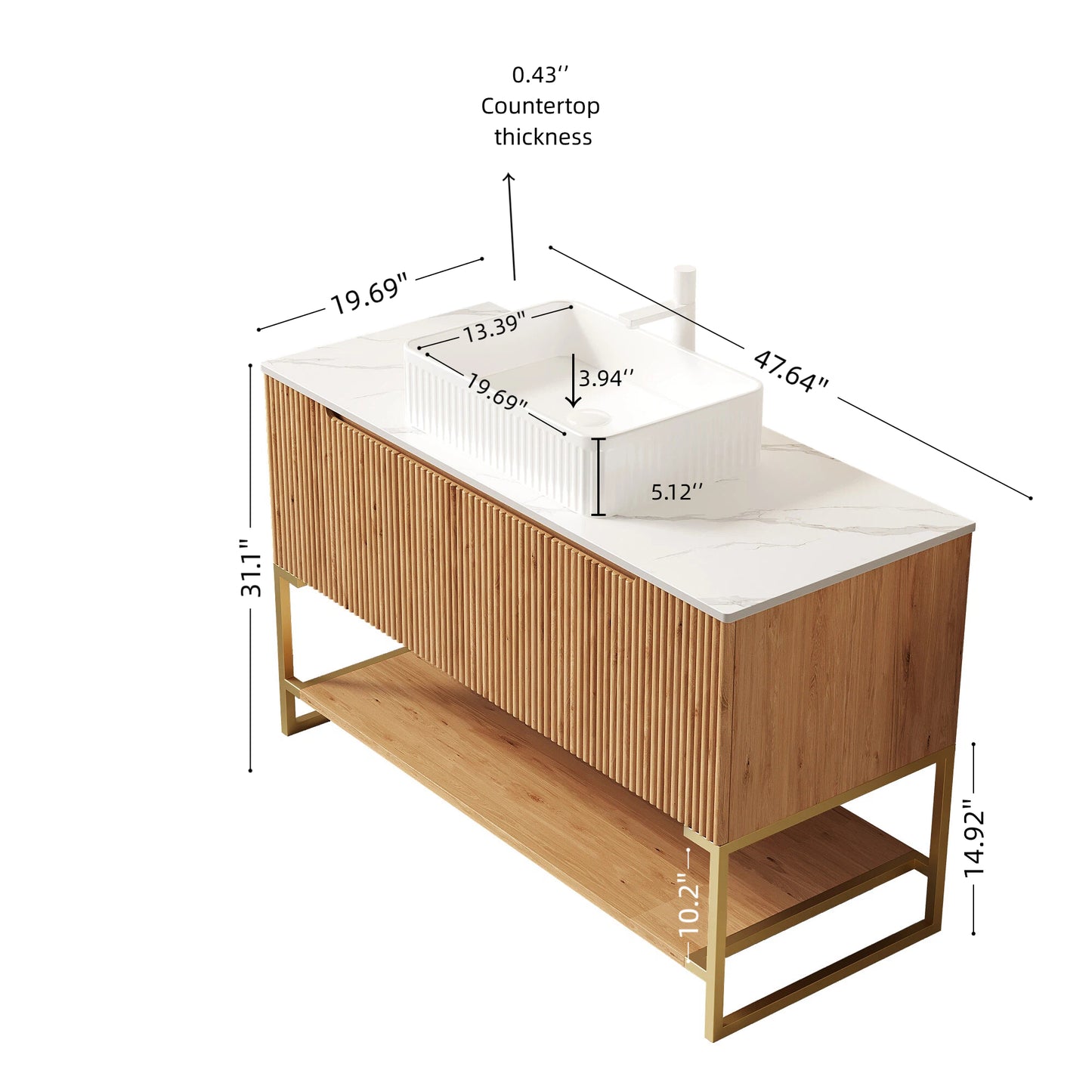 Dexmalle 48-in Woodgrain Freestanding Single Sink Bathroom Vanity with Sintered Stone Countertop and Vessel Sink