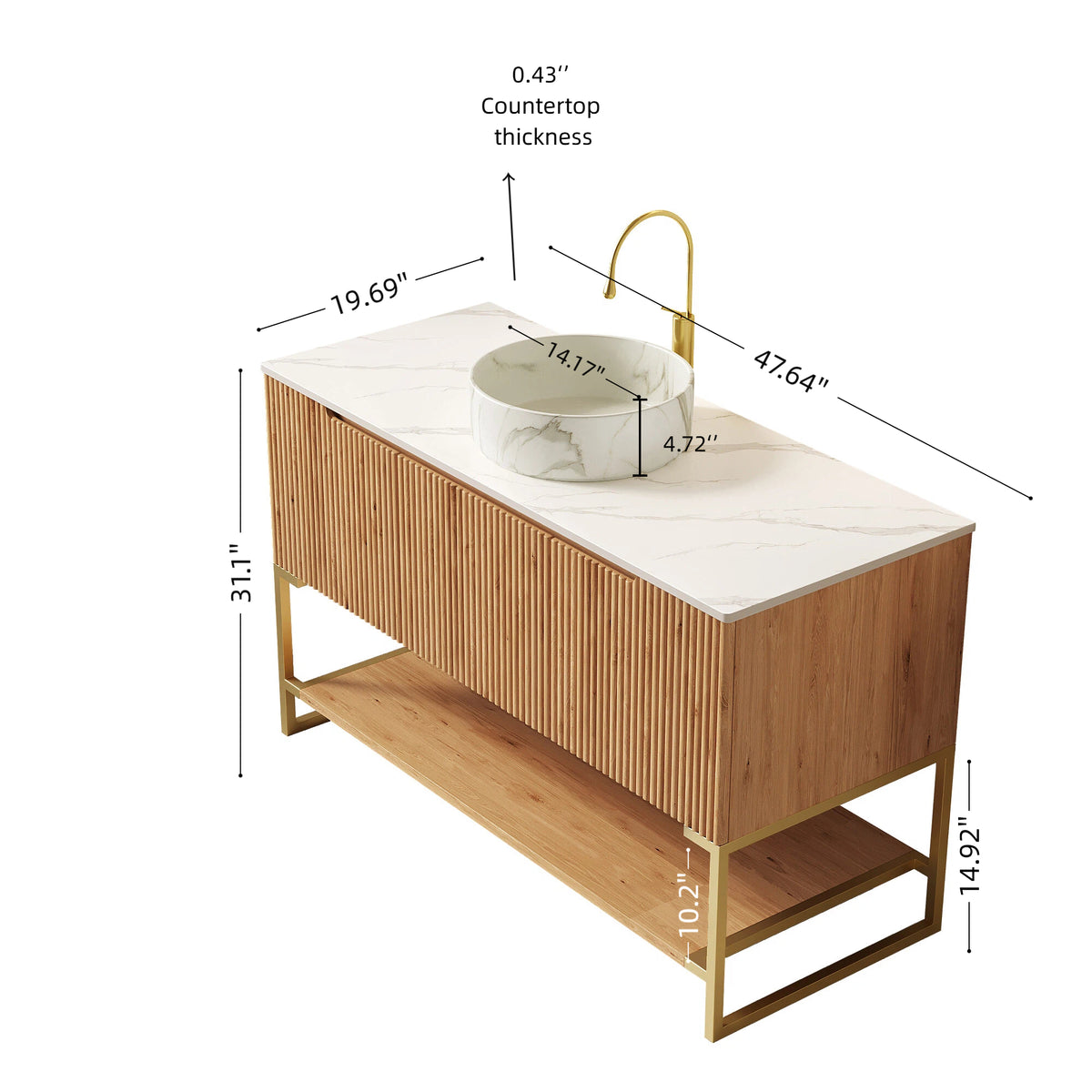 Dexmalle 48" Bathroom Vanity&Sink, Freestanding Storage Cabinet with 3 Doors&Open Shelf