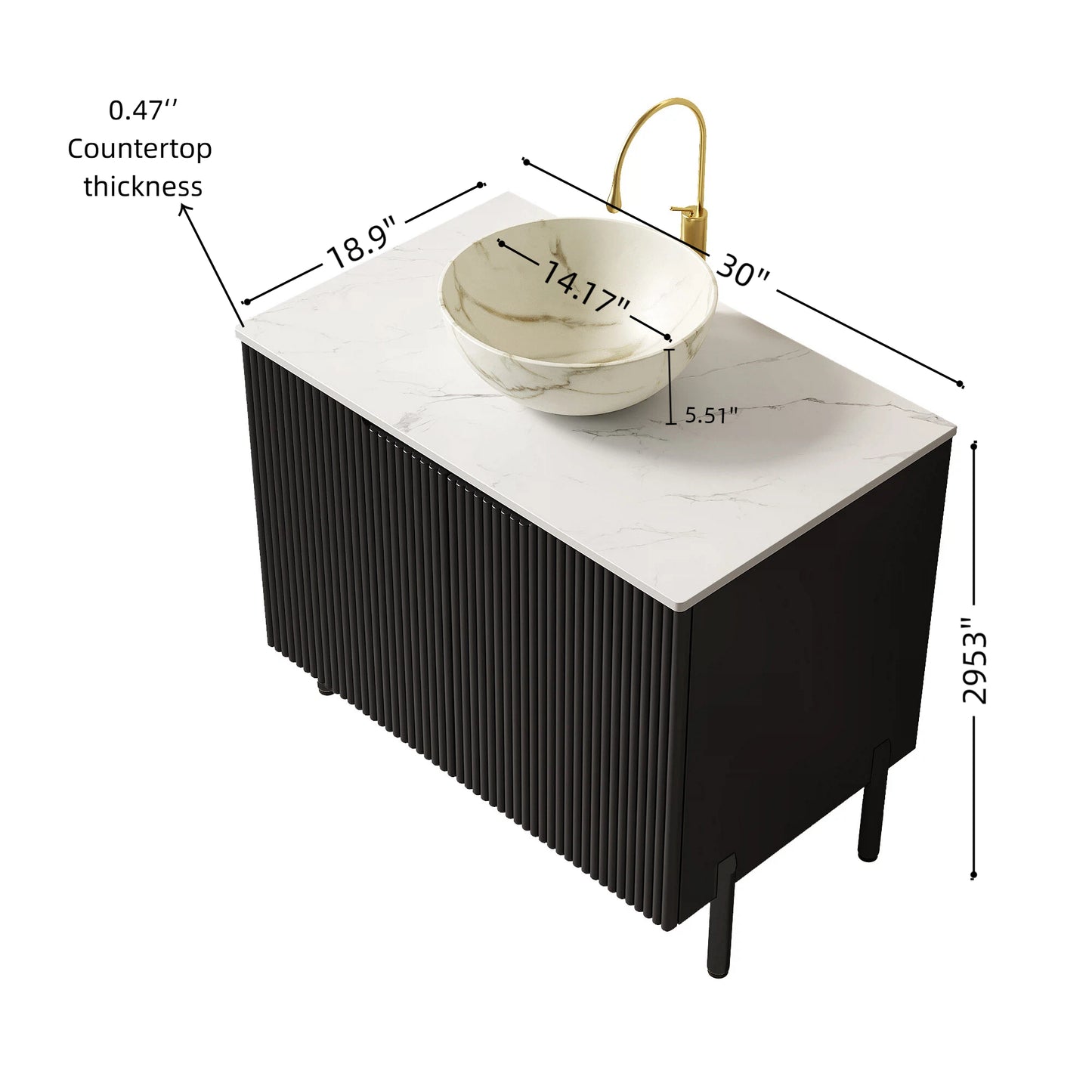 Dexmalle 30-in Black Freestanding Bathroom Vanity with Sintered Stone Top and White Bowl Vessel Sink