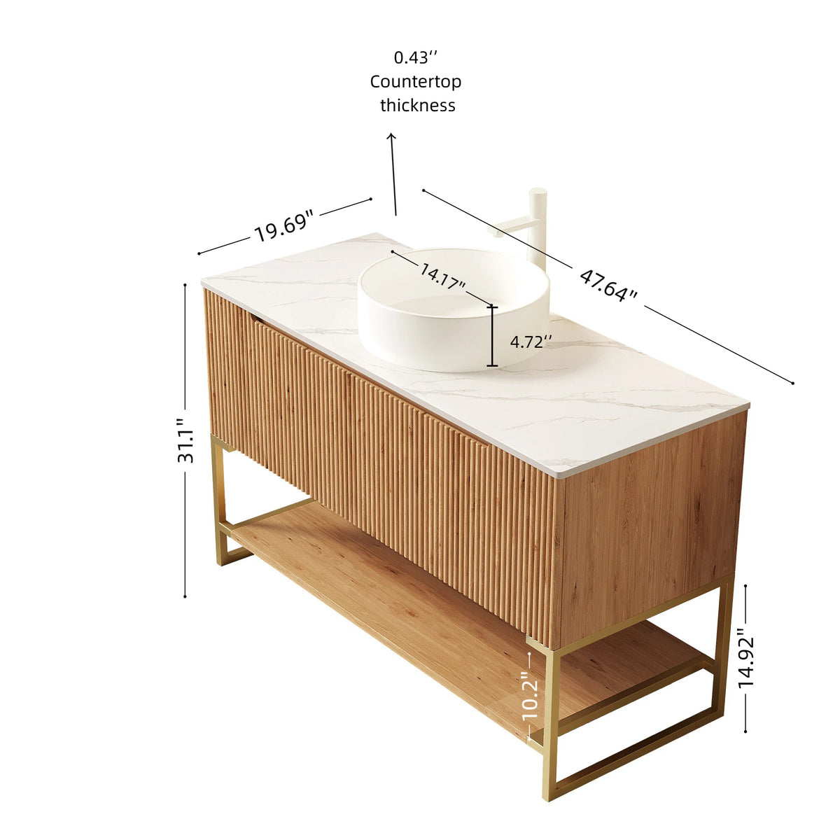 Dexmalle 48" Bathroom Vanity&Sink, Freestanding Storage Cabinet with 3 Doors&Open Shelf