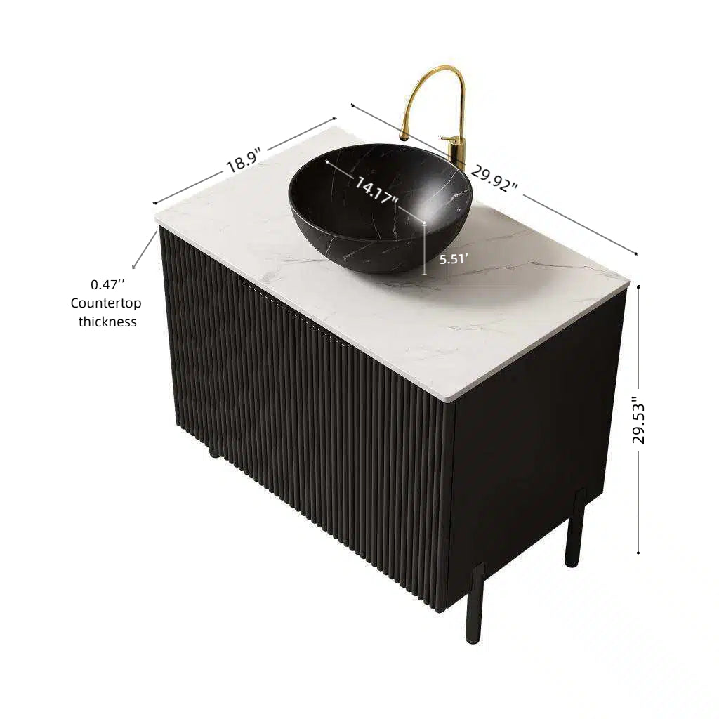 Dexmalle 30-in Black Freestanding Bathroom Vanity with Sintered Stone Top and Black Bowl Vessel Sink