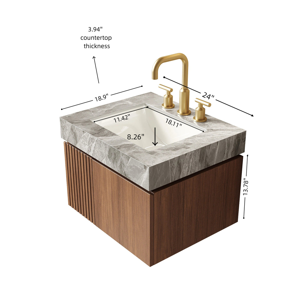Dexmalle Bathroom Vanity&Sink, Floating Plywood Storage Cabinet with 2 Doors, Light Gray Sintered Stone Top&Ceramic Basin