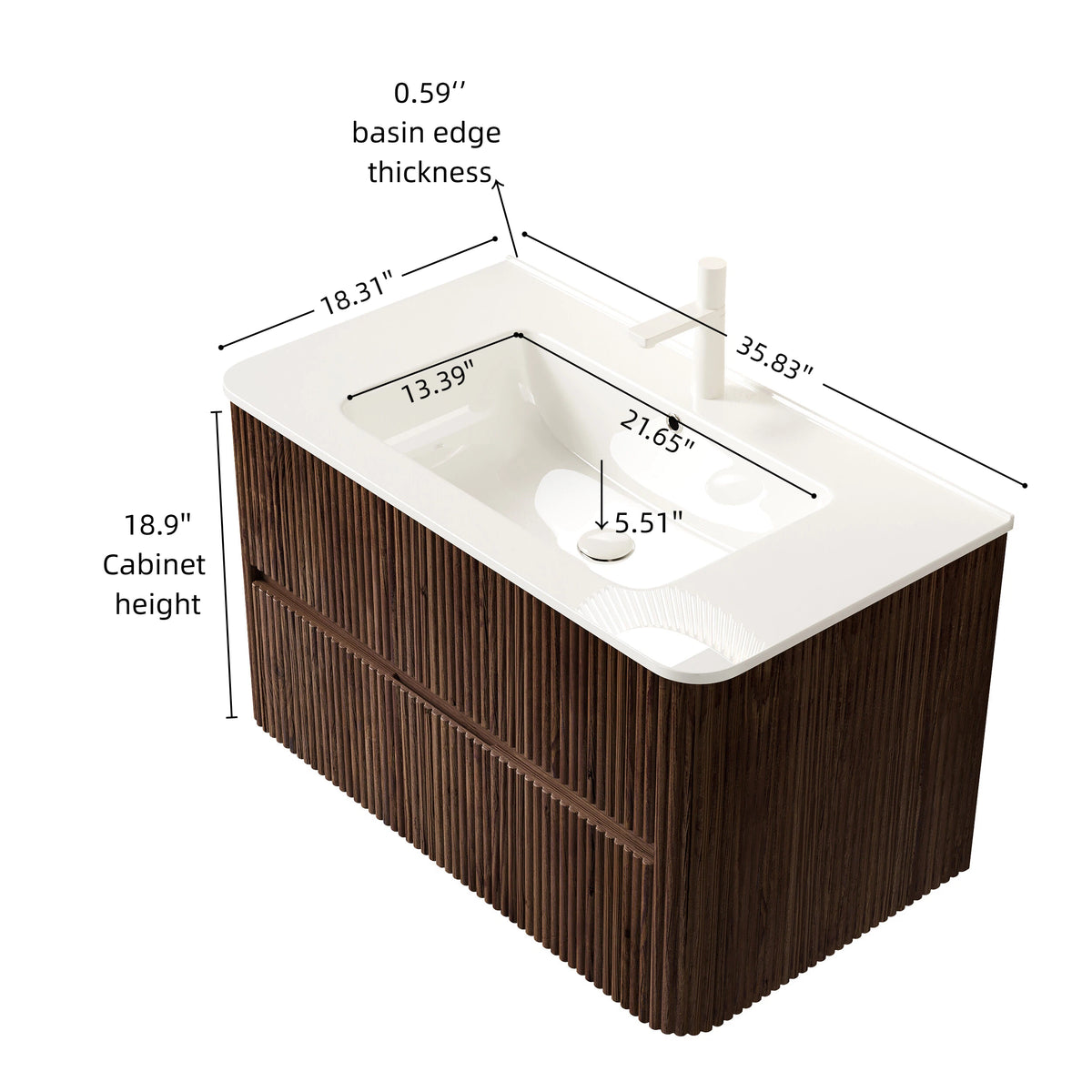 Dexmalle 36" Bathroom Vanity with Sink, Wall-Mounted Floating Plywood Bathroom Storage Cabinet with 2 Drawers