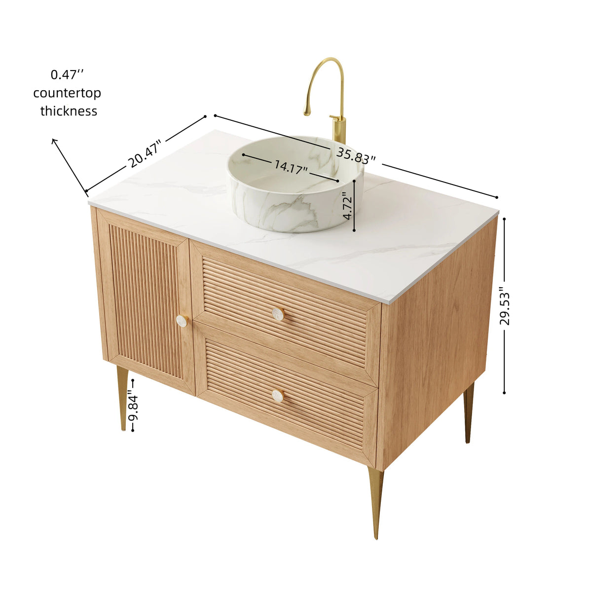 Dexmalle 36" Bathroom Vanity with Sink, Freestanding Plywood Storage Cabinet with 4 Metal Legs, Door and 2 Drawers