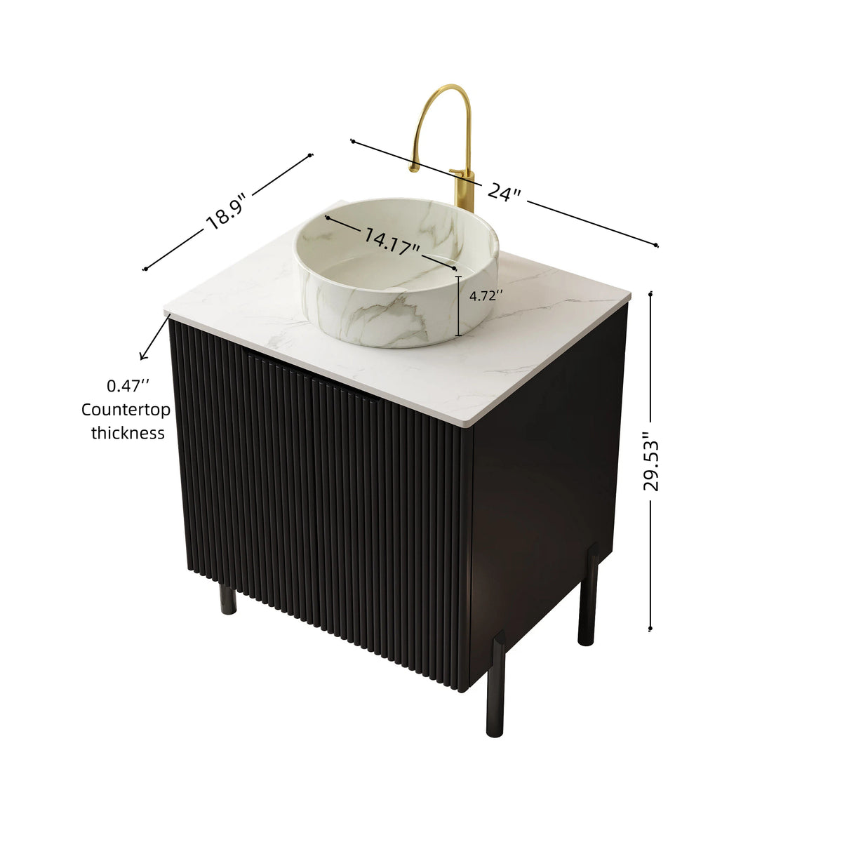 Dexmalle 24" Bathroom Vanity with Sink, Freestanding Bathroom Storage Cabinet with 2 Doors, White Round Ceramic Basin