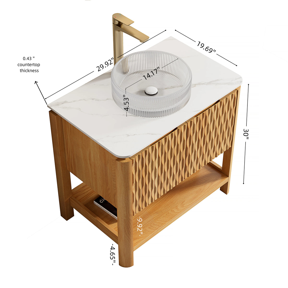 Dexmalle 30" Bathroom Vanity&Sink, Freestanding Plywood Bathroom Storage Cabinet with 2 Bamboo Texture Doors&Open Shelf