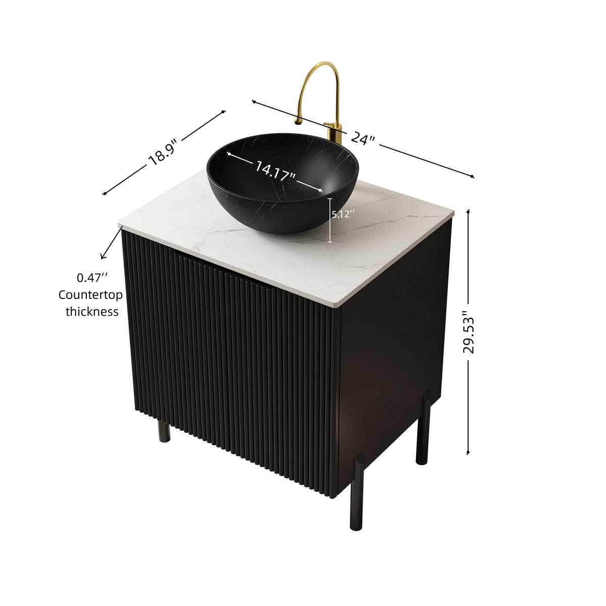 Dexmalle 24" Bathroom Vanity with Sink, Freestanding Bathroom Storage Cabinet with 2 Doors, Black Bowl Ceramic Basin