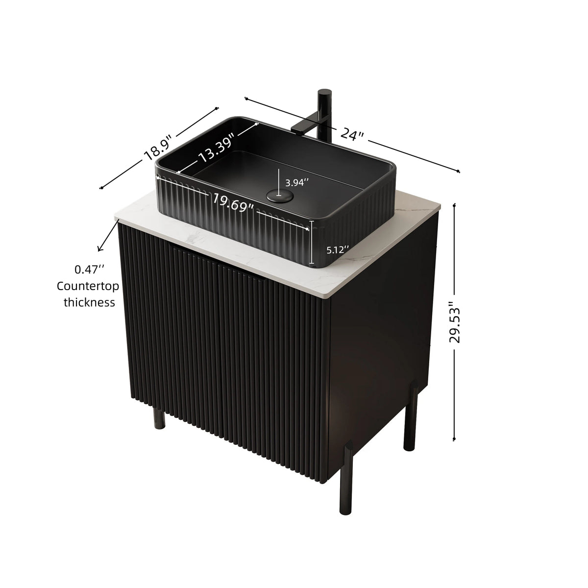 Dexmalle 24" Bathroom Vanity with Sink, Freestanding Bathroom Storage Cabinet with 2 Doors, Black Ceramic Basin
