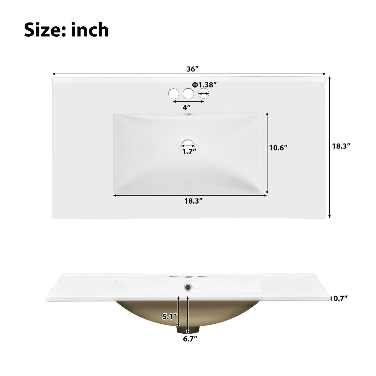 Dexmalle 36" White Modern Bathroom Vanity with Ceramic Sink