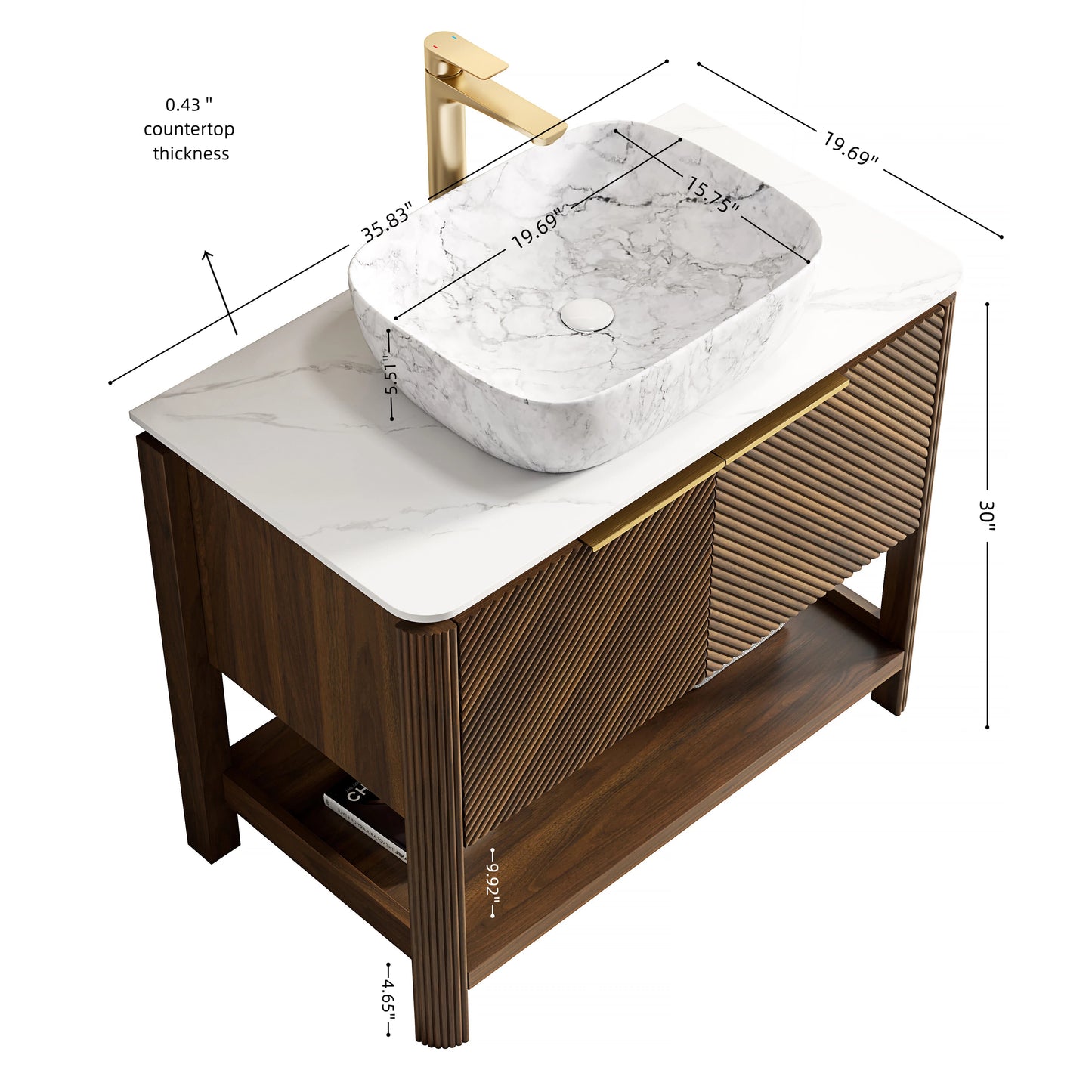 Dexmalle 36-in Dark Walnut Freestanding Single Sink Bathroom Vanity with Sintered Stone Top and Vessel Sink